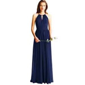 BILL LEVKOFF Keyhole High-Neck Long Chiffon Bridesmaid Dress